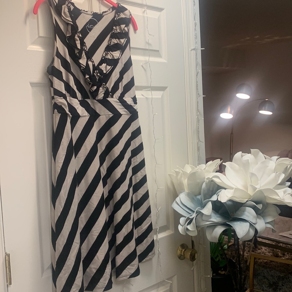 INC Black/Gray stripe dress
